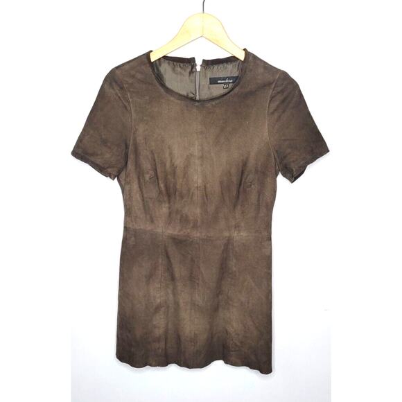 Muubaa Dress Womens 4 Brown Gray Suede Mini Tunic Dark Academia Leather Top Tee - Picture 1 of 7